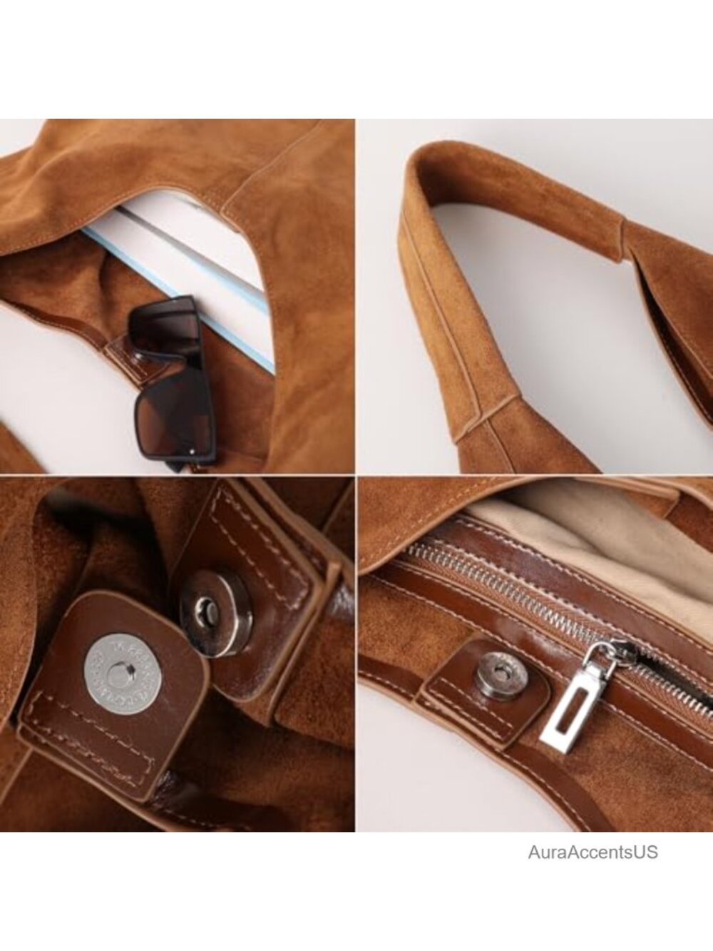 Genuine Suede Leather Hobo Bag for Women Large Slouchy Crescent Shoulder Tote - Picture 3 of 6